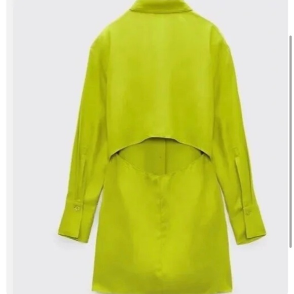 SOLD Lime Chartreuse Button up Over Shirt / Dress - Picture 3 of 8